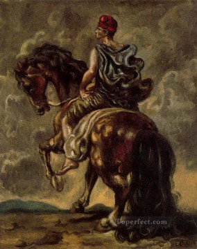 ジョルジョ・デ・キリコ Painting - 赤い帽子と青いマントを着た騎兵 ジョルジョ・デ・キリコ 形而上学的シュルレアリスム